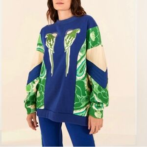 FARM Rio Blue and Green Parrot Sweater